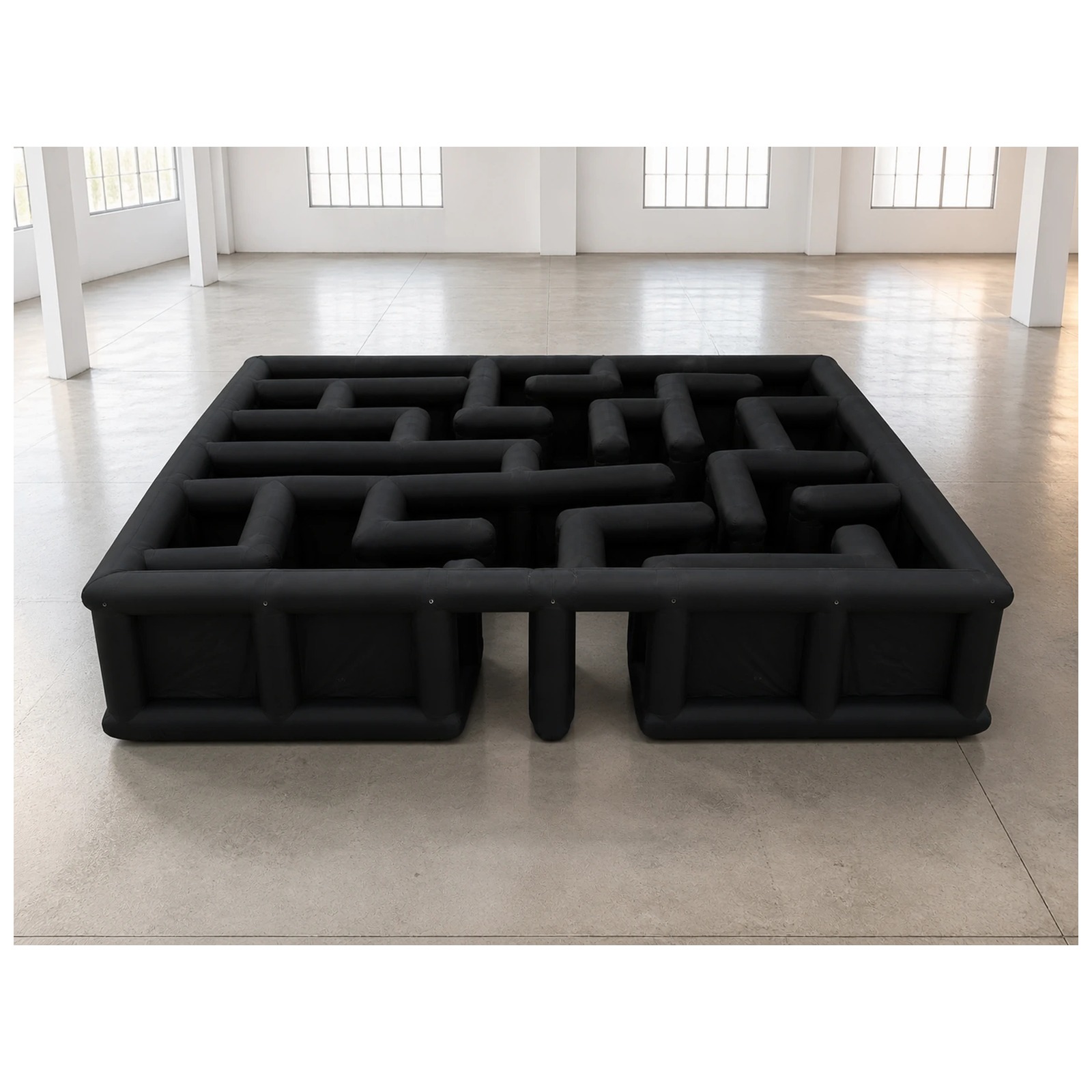 Kids Outdoor Party Venue - Large Black Open Square Inflatable Maze