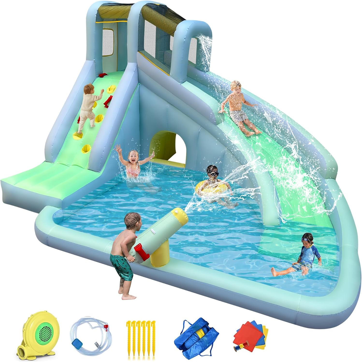 6-in-1 Inflatable Kids Bounce  - Kids Outdoor Inflatable Water Slide ulasan dan harga
