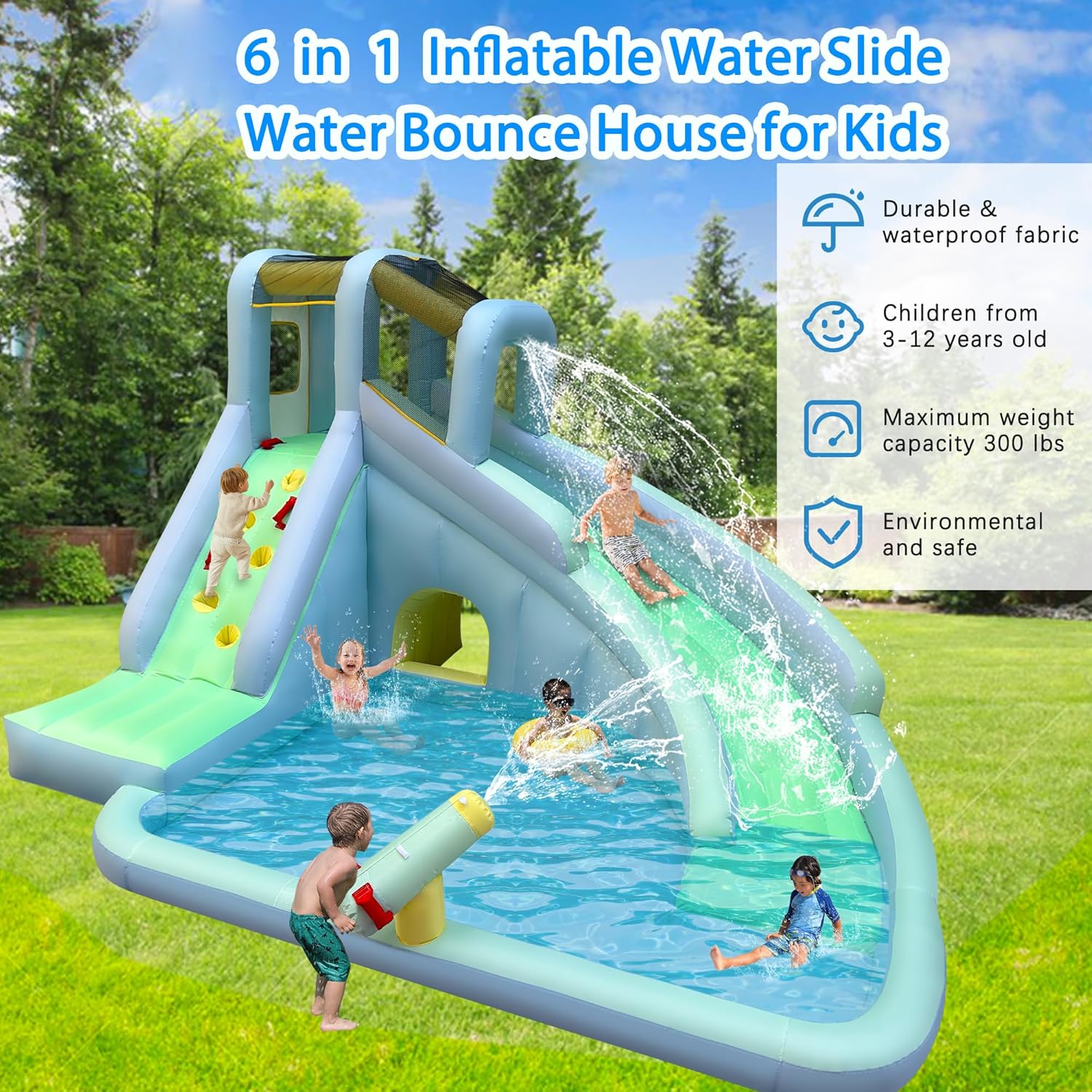 6-in-1 Inflatable Kids Bounce  - Kids Outdoor Inflatable Water Slide ulasan dan harga