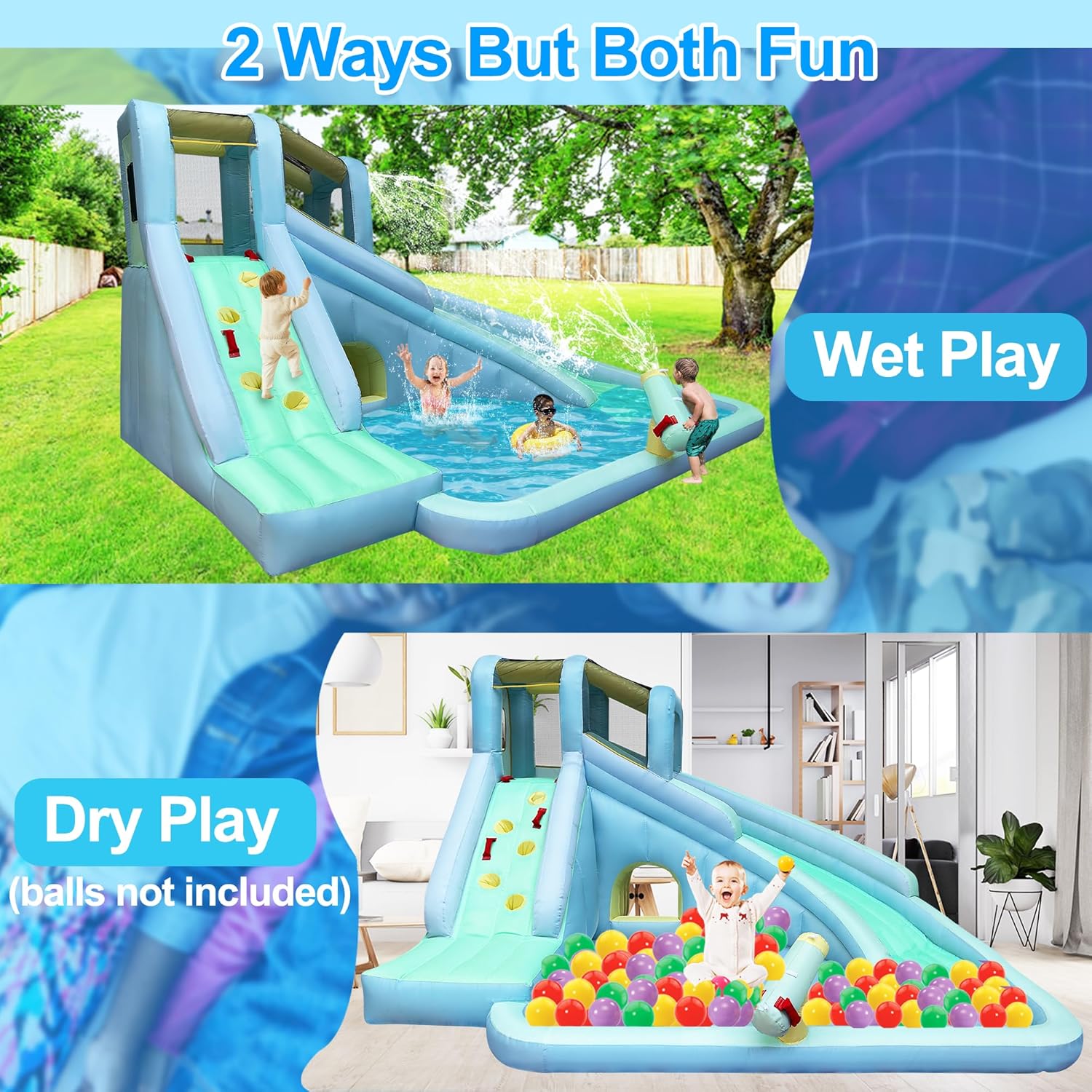 6-in-1 Inflatable Kids Bounce  - Kids Outdoor Inflatable Water Slide ulasan dan harga