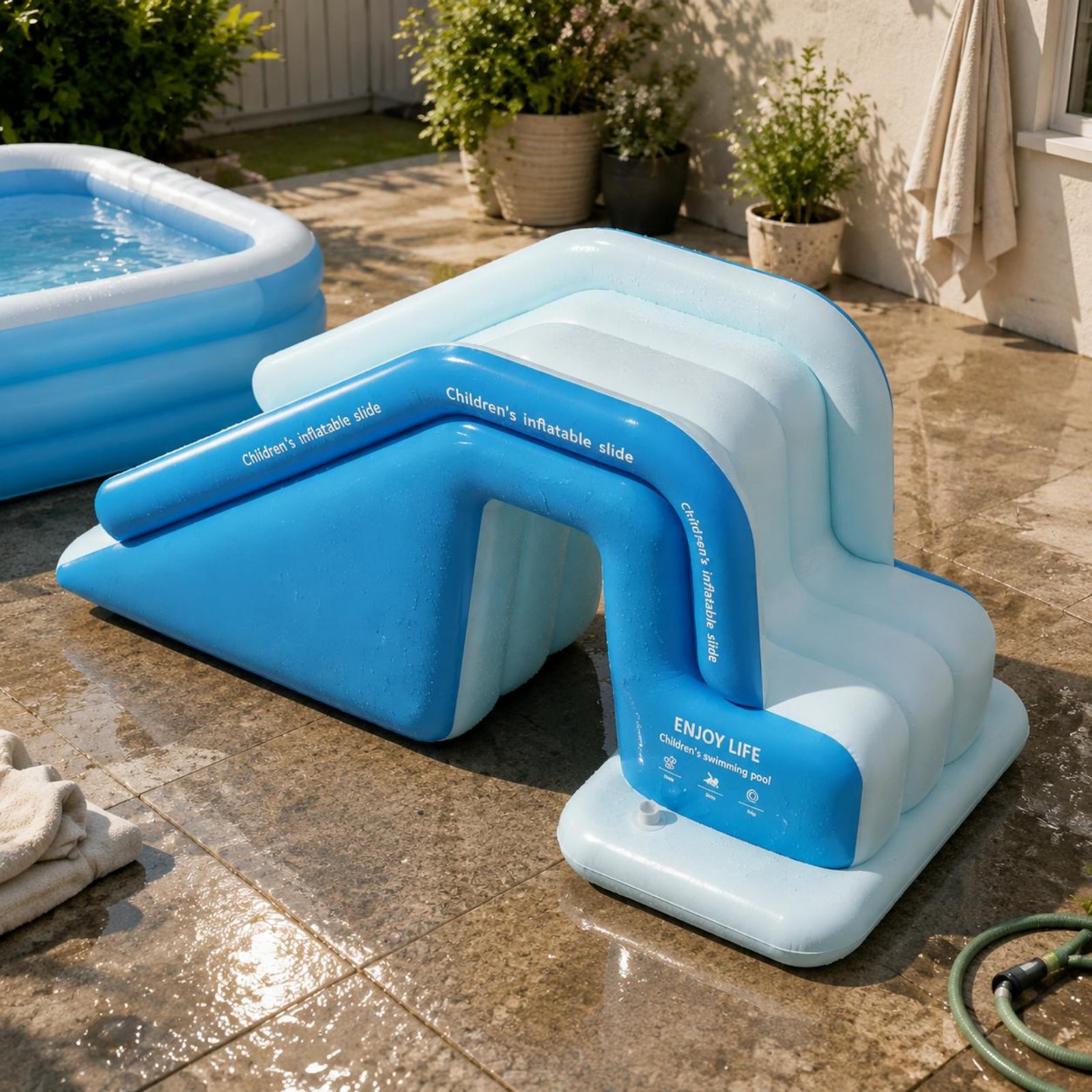 Inflatable Pool Slide Foldable - Kids Outdoor Inflatable Water Slide ulasan dan harga