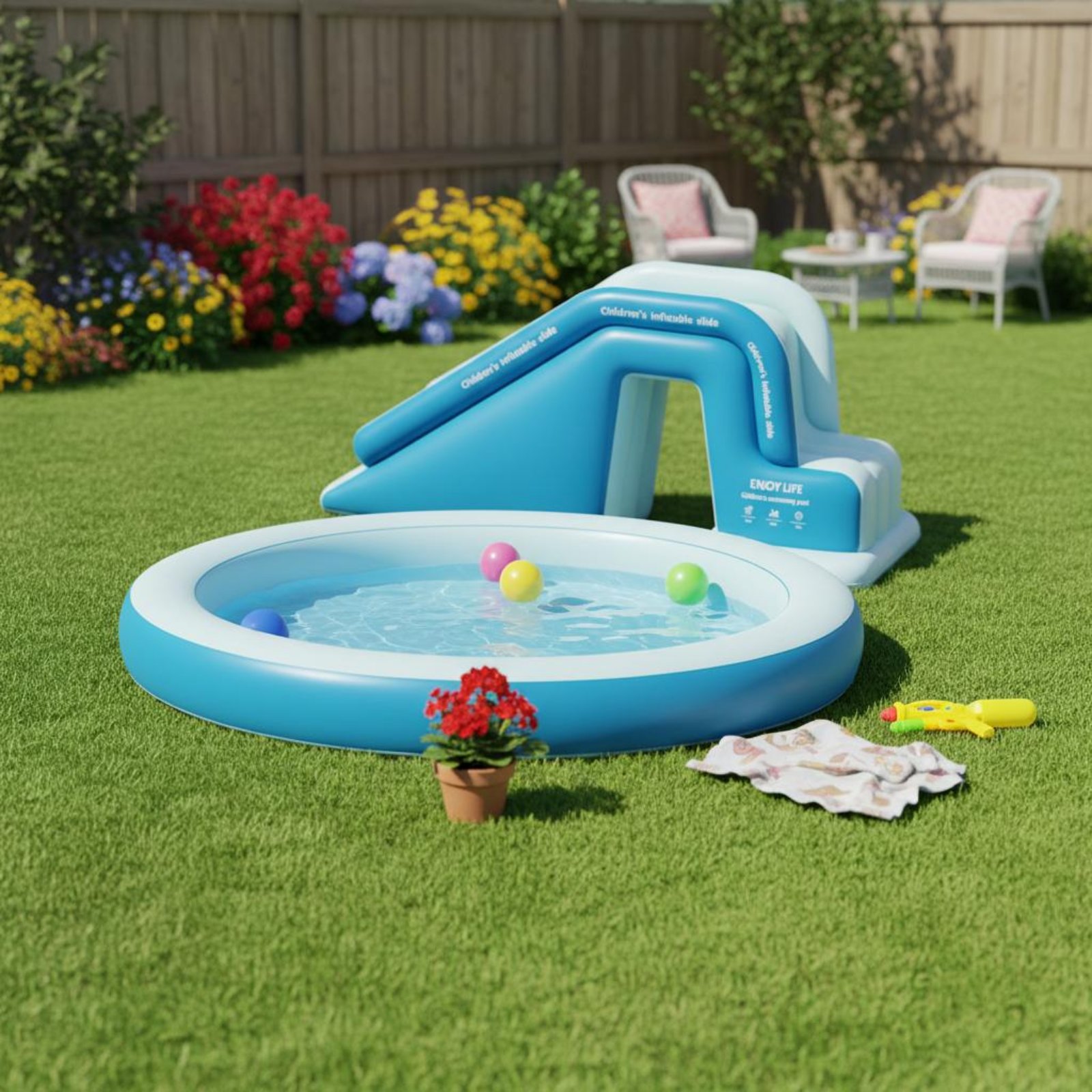 Inflatable Pool Slide Foldable - Kids Outdoor Inflatable Water Slide ulasan dan harga