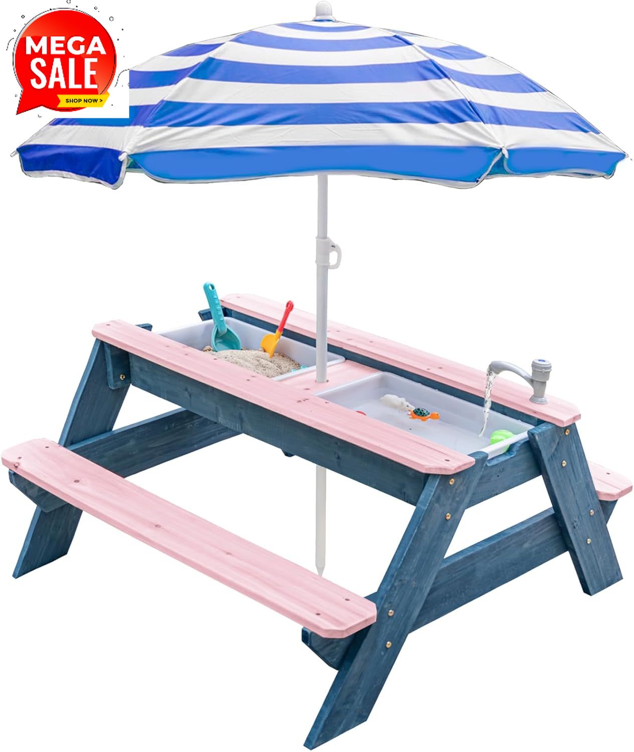 Kids 3-in-1 Sand & Water Table - Kids Outdoor Table With Umbrella ulasan dan harga