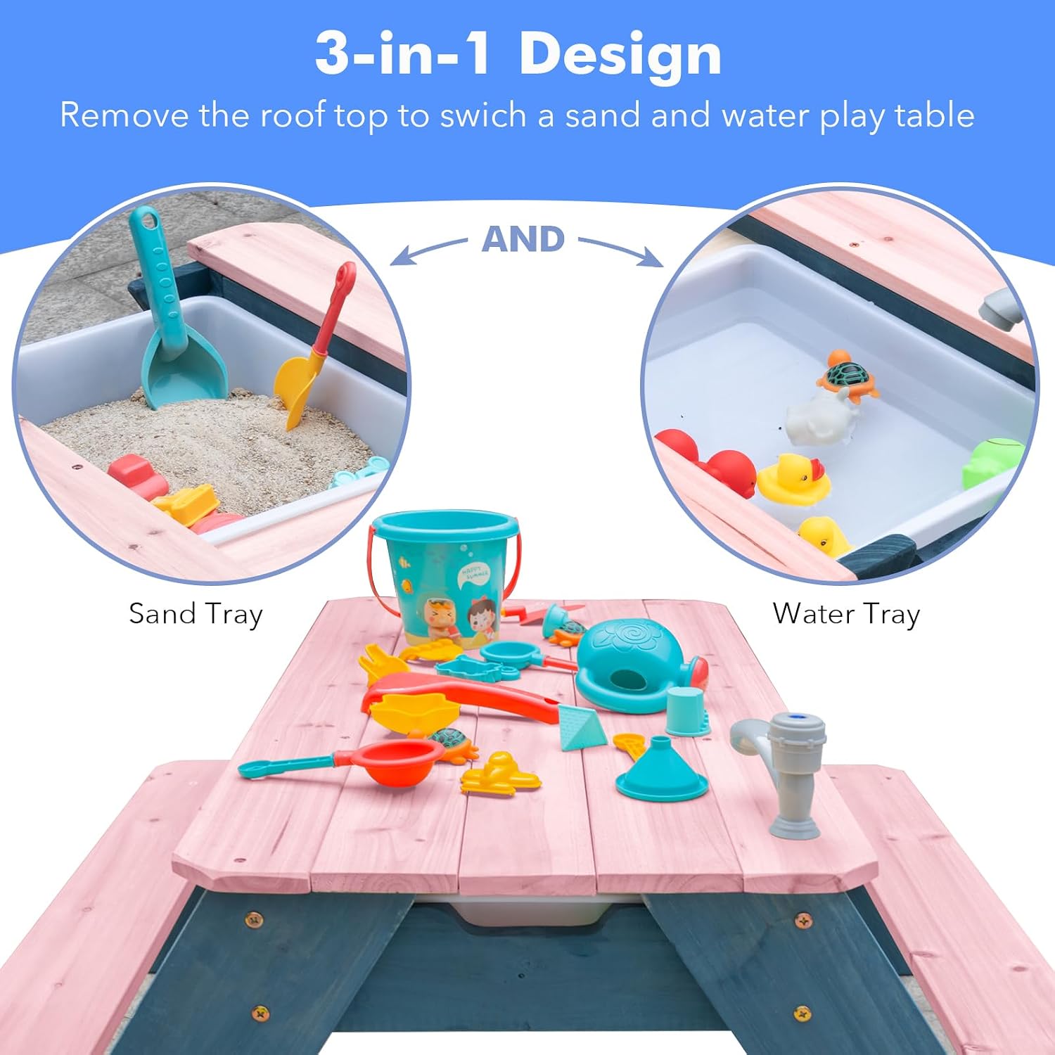 Kids 3-in-1 Sand & Water Table - Kids Outdoor Table With Umbrella ulasan dan harga