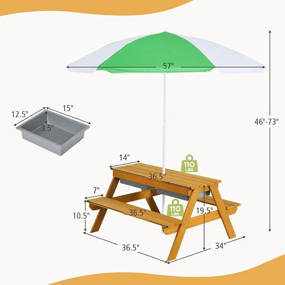 3-in-1 Height-Adjustable Umbre - Kids Outdoor Table With Umbrella ulasan dan harga
