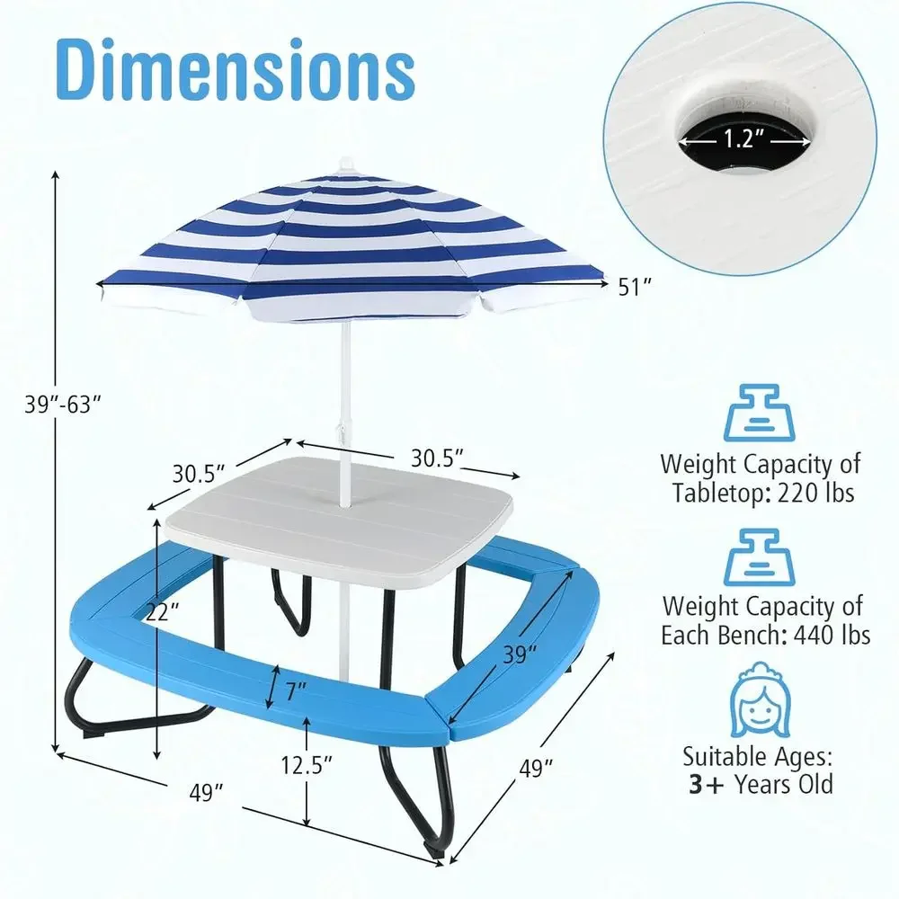 8-Person Kids Picnic Table wit - Kids Outdoor Table With Umbrella ulasan dan harga