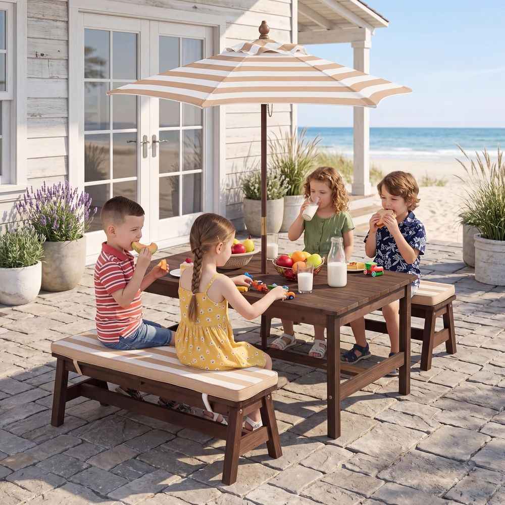 Kids Picnic Table, Large 42“x  - Kids Outdoor Table With Umbrella ulasan dan harga