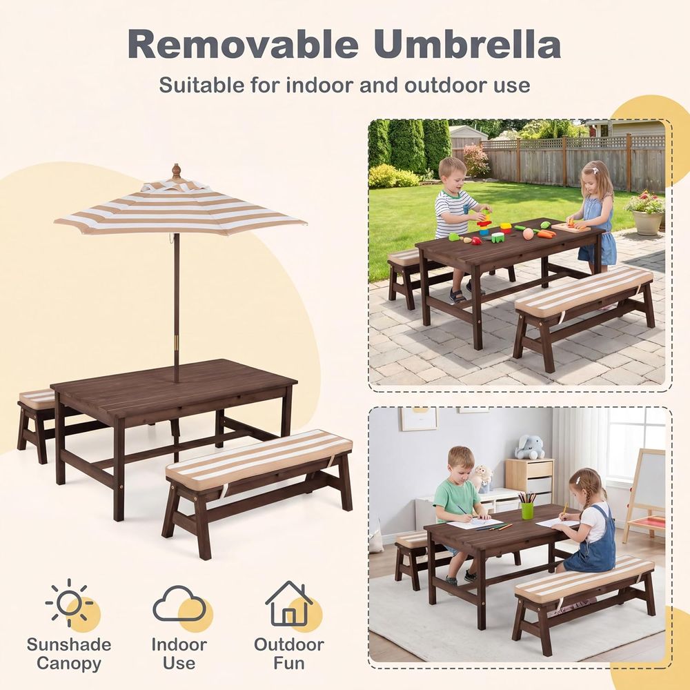 Kids Picnic Table, Large 42“x  - Kids Outdoor Table With Umbrella ulasan dan harga