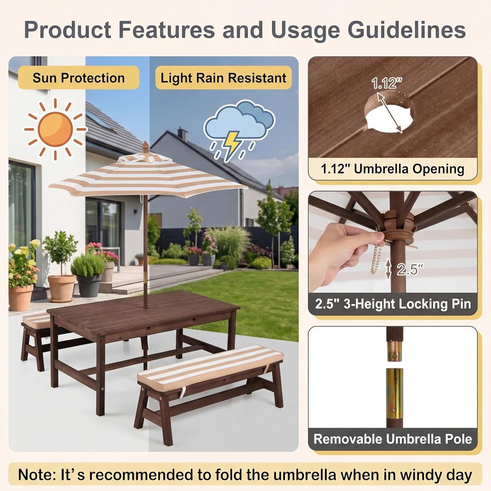 Kids Picnic Table, Large 42“x  - Kids Outdoor Table With Umbrella ulasan dan harga