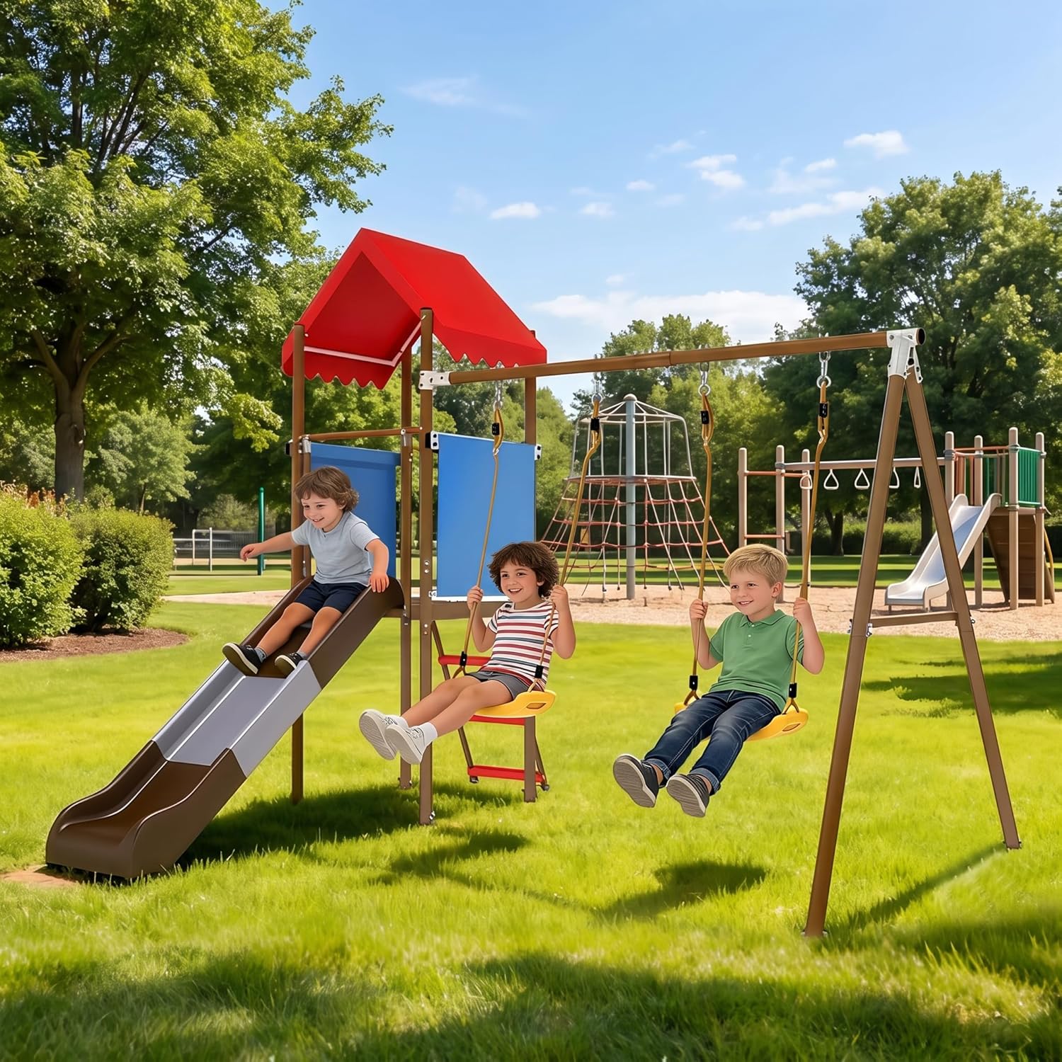 Metal Swing Set for Kids with  - Kids Outdoor Slide Set ulasan dan harga