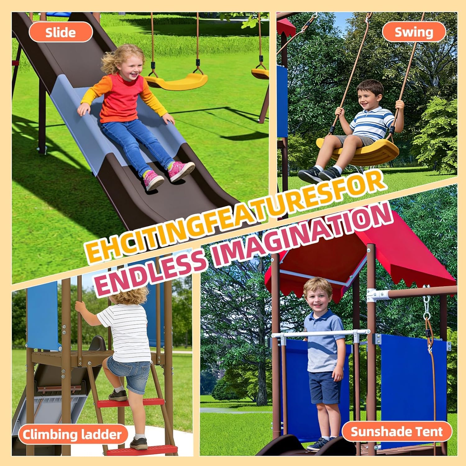 Metal Swing Set for Kids with  - Kids Outdoor Slide Set ulasan dan harga