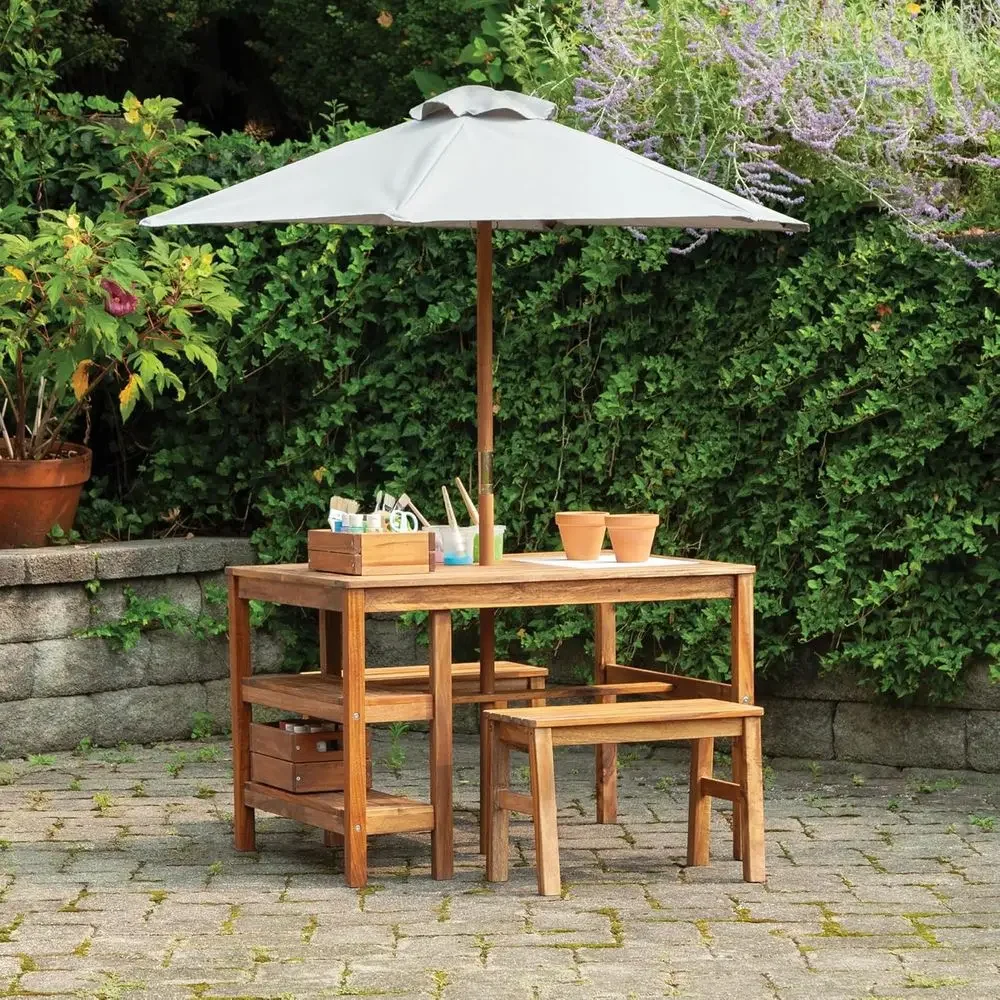 Kids Outdoor Crat Table, Bench - Kids Outdoor Table With Umbrella ulasan dan harga