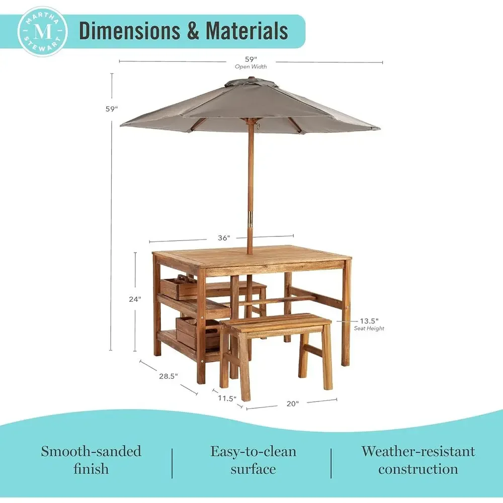 Kids Outdoor Crat Table, Bench - Kids Outdoor Table With Umbrella ulasan dan harga