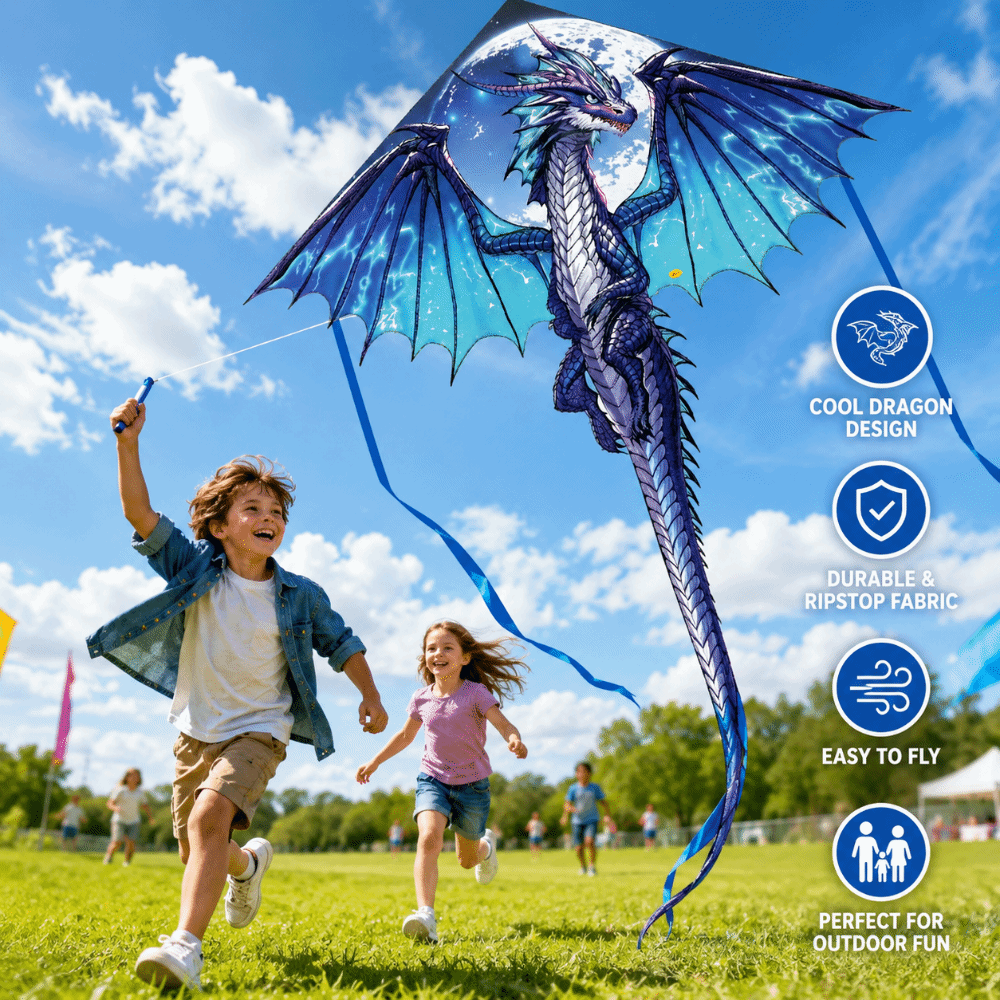Air Snake Blue Dragon Kite wit - Kite Easy Fly Kids ulasan dan harga