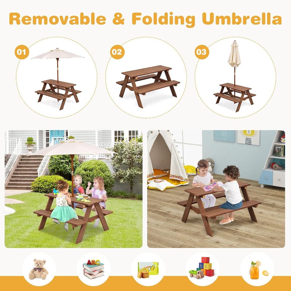 Durable Wooden Kids Picnic Tab - Kids Outdoor Table With Umbrella ulasan dan harga