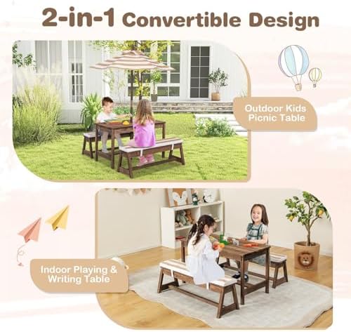 Kids Picnic Table, Outdoor Woo - Kids Outdoor Table With Umbrella ulasan dan harga