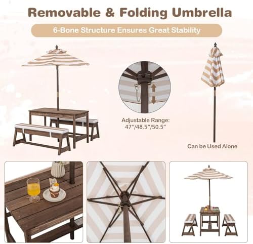 Kids Picnic Table, Outdoor Woo - Kids Outdoor Table With Umbrella ulasan dan harga