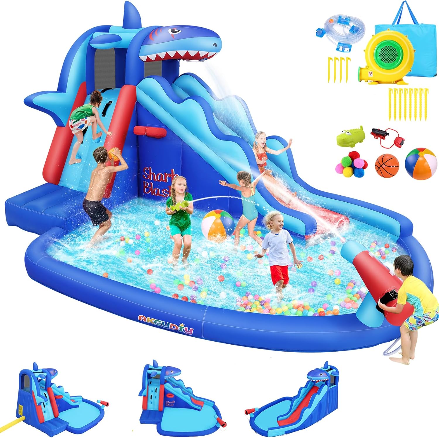 Shark-Themed Inflatable Water  - Kids Outdoor Inflatable Water Slide ulasan dan harga