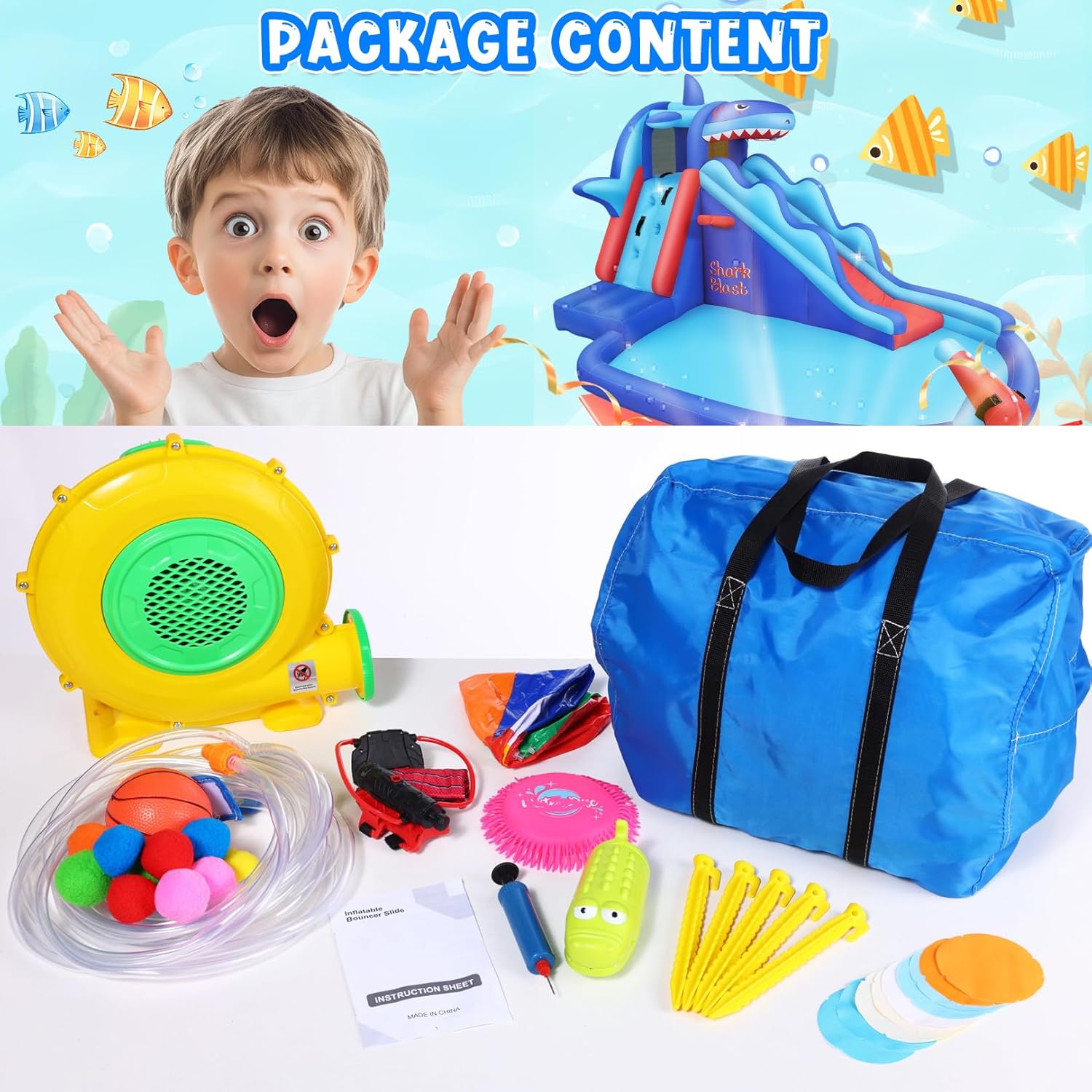 Shark-Themed Inflatable Water  - Kids Outdoor Inflatable Water Slide ulasan dan harga