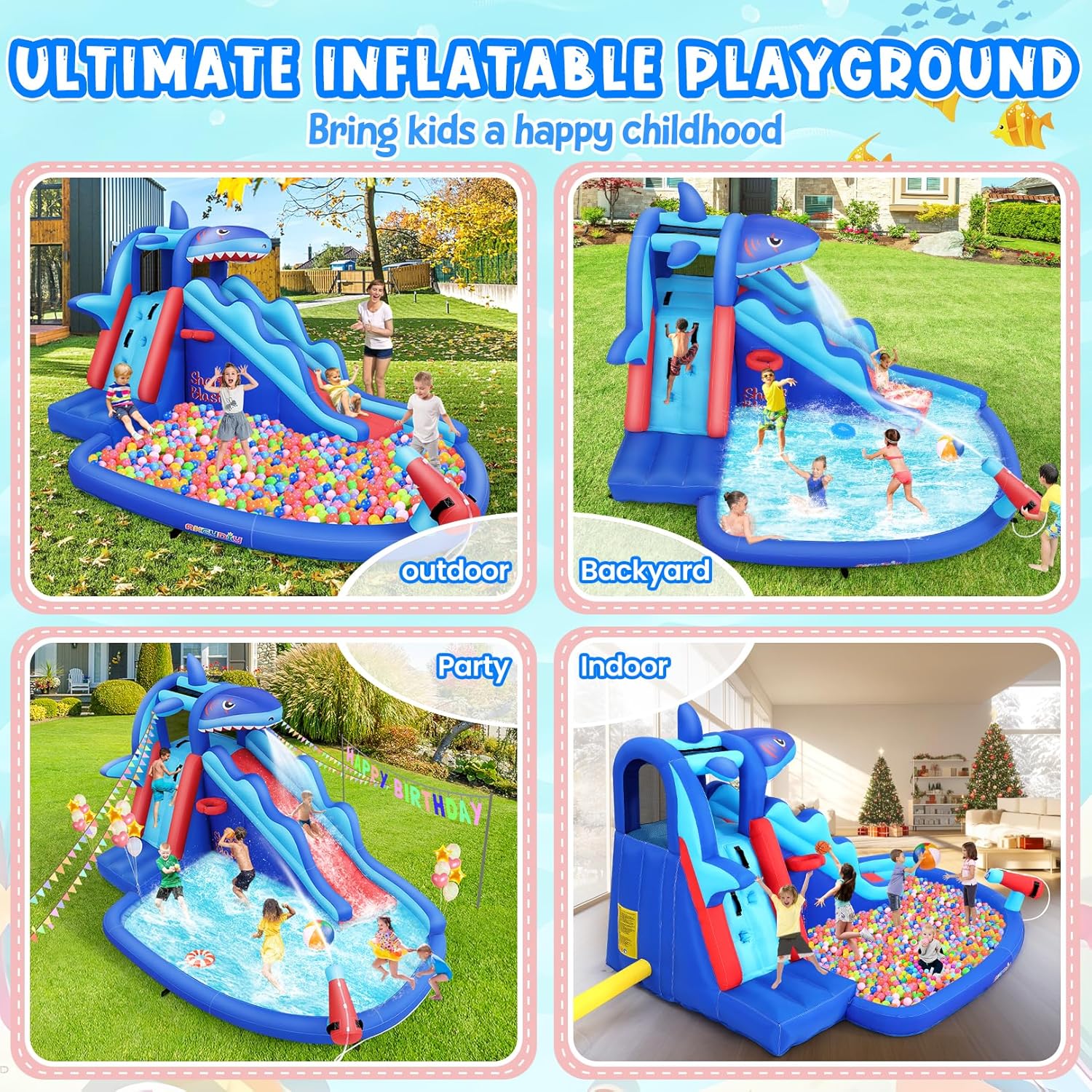 Shark-Themed Inflatable Water  - Kids Outdoor Inflatable Water Slide ulasan dan harga