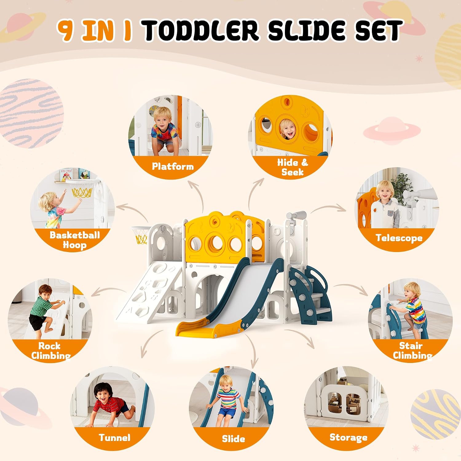 9 in 1 Toddler Slide Set Playg - Kids Outdoor Slide Set ulasan dan harga