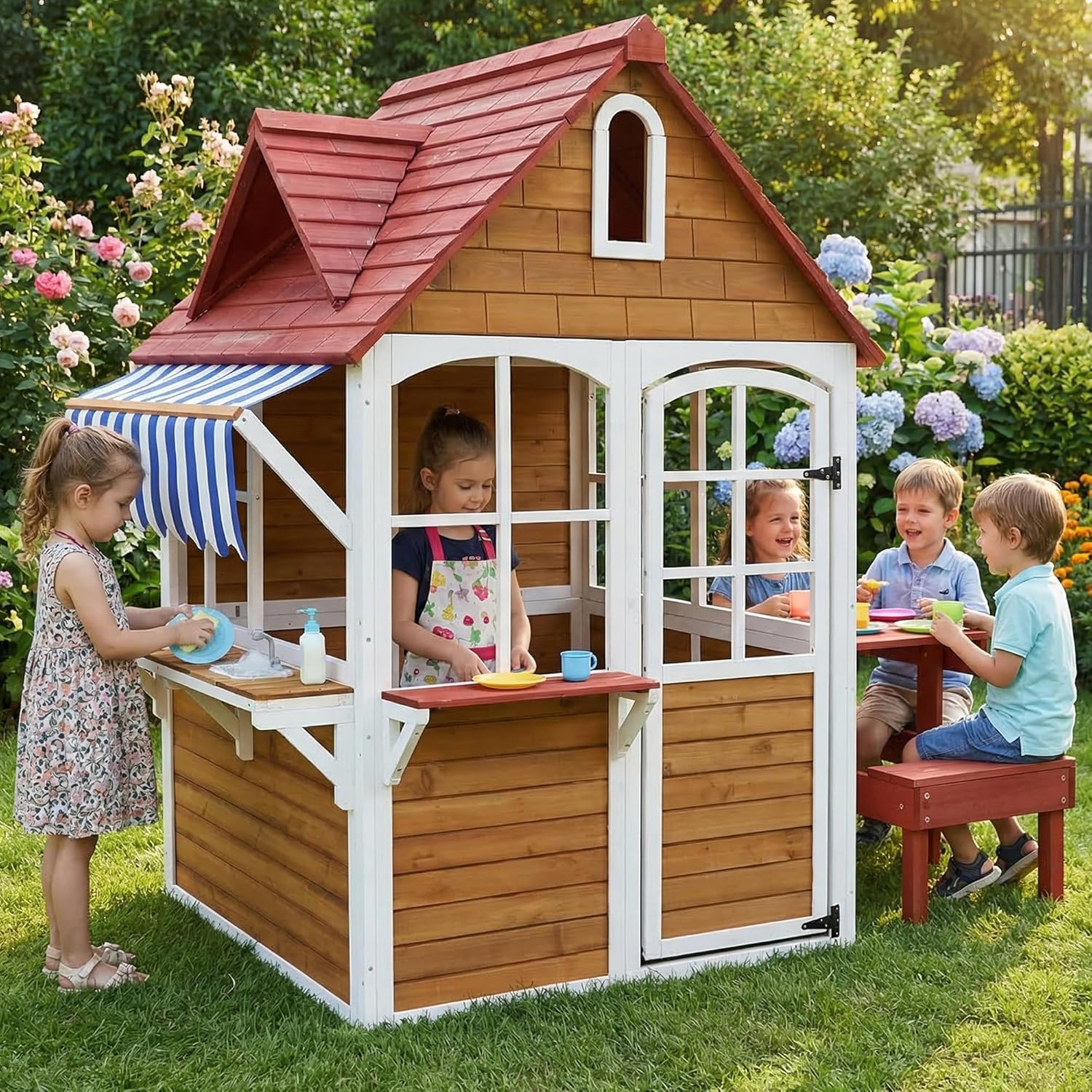 #Outdoor Wooden Kids Playhouse - Kids Outdoor Bench Table ulasan dan harga