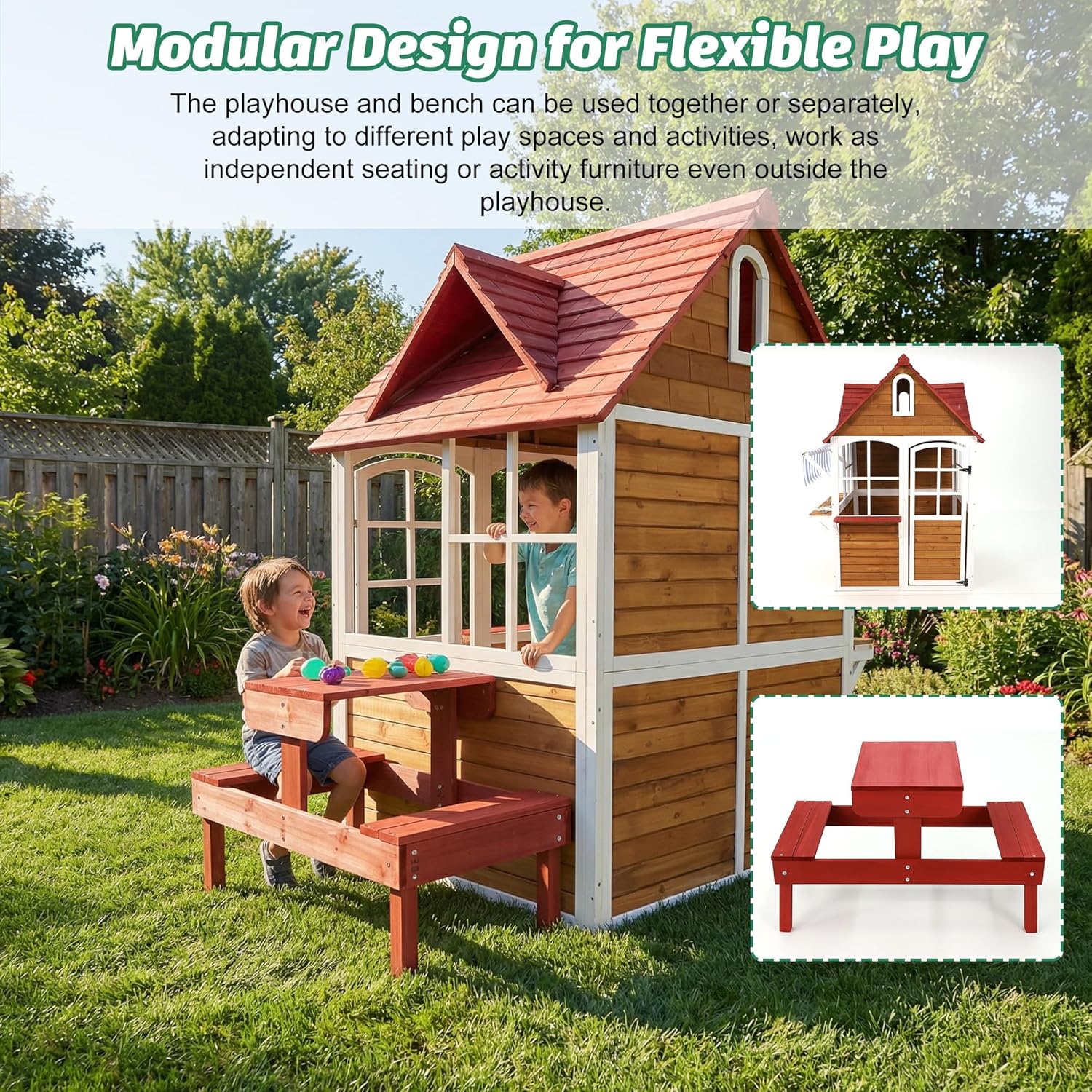 #Outdoor Wooden Kids Playhouse - Kids Outdoor Bench Table ulasan dan harga