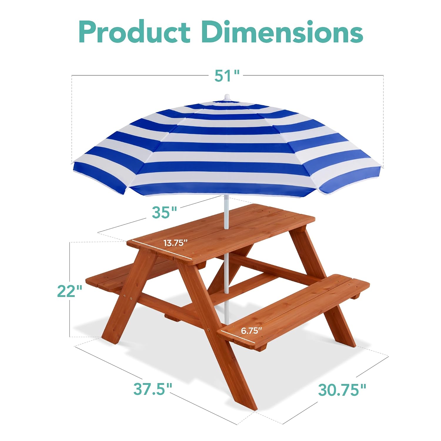 Wooden Kids Picnic Table with  - Kids Outdoor Table With Umbrella ulasan dan harga