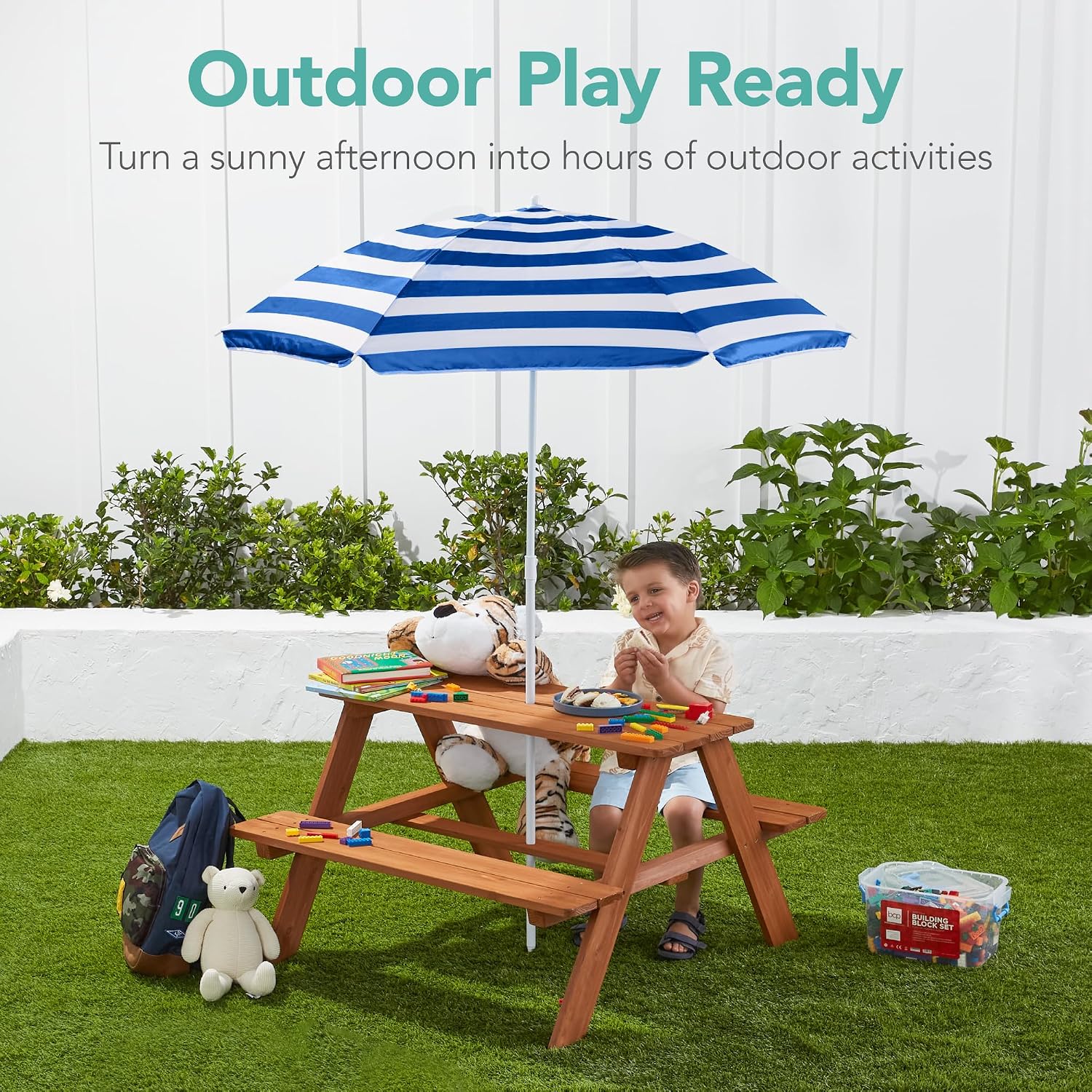 Wooden Kids Picnic Table with  - Kids Outdoor Table With Umbrella ulasan dan harga