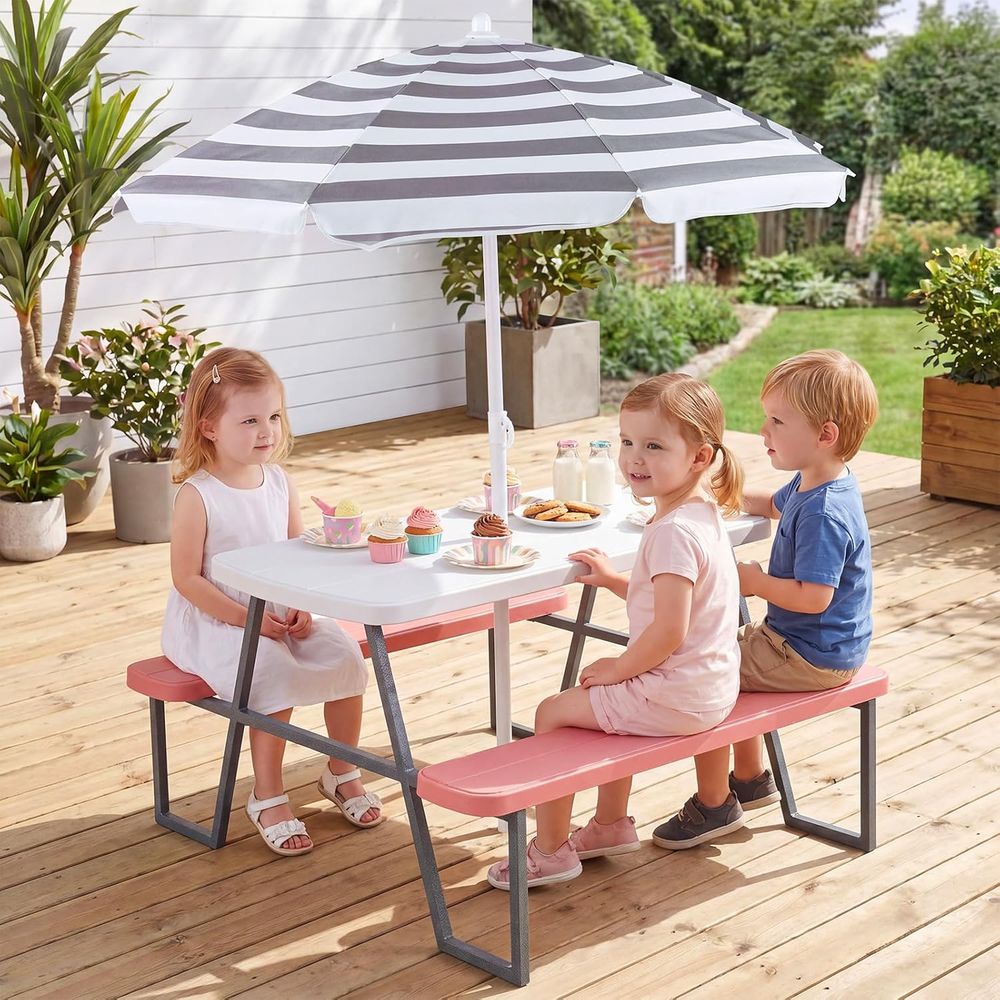Kids Picnic Table, Toddler Out - Kids Outdoor Table With Umbrella ulasan dan harga