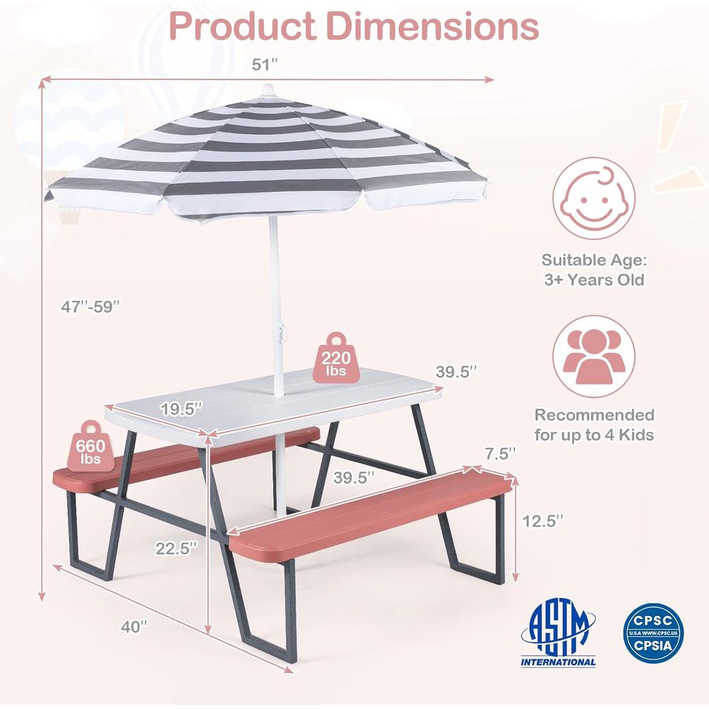 Kids Picnic Table, Toddler Out - Kids Outdoor Table With Umbrella ulasan dan harga